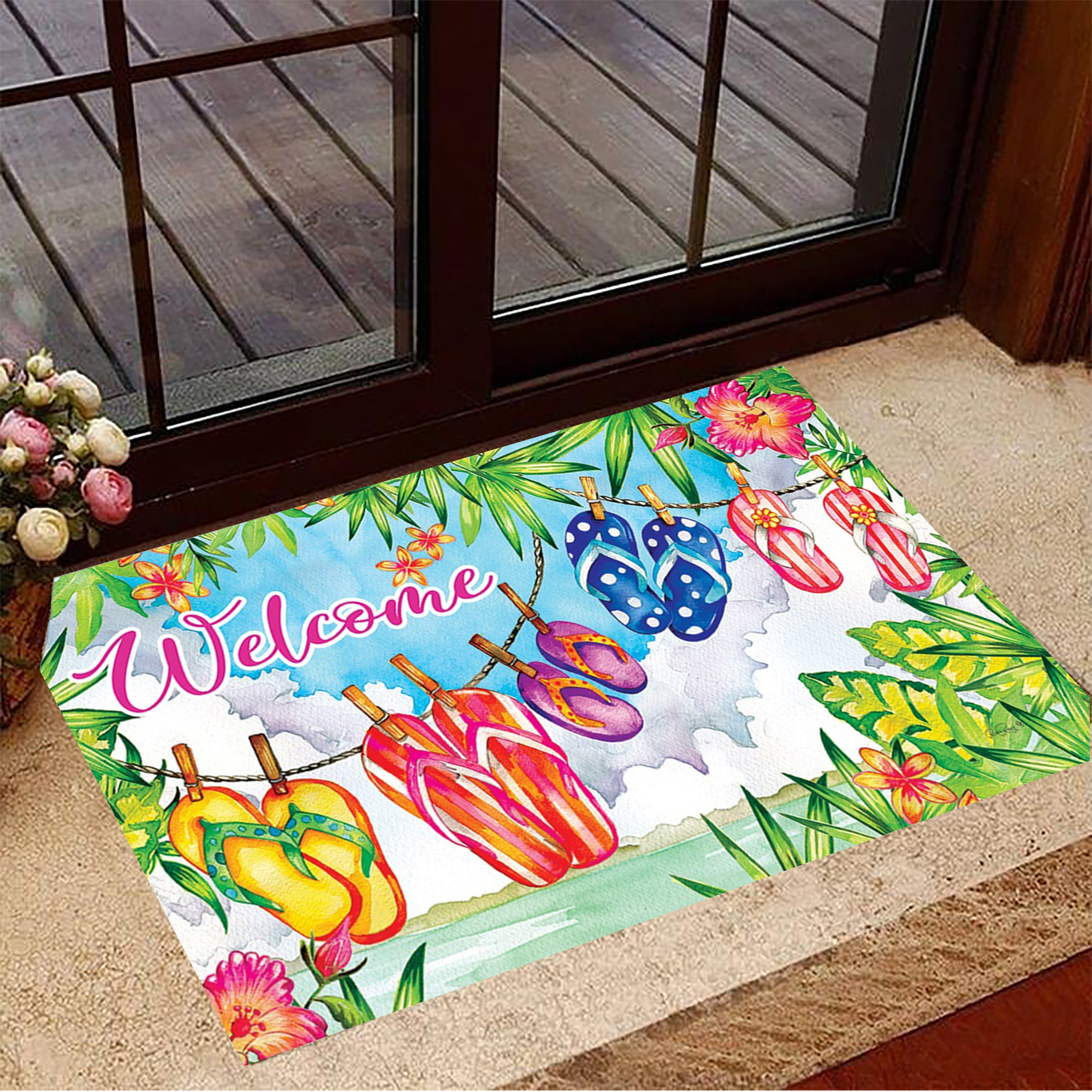Flip Flop Rubber Doormat Summer Flip Flop Welcome Mat For Front Door House Decorative