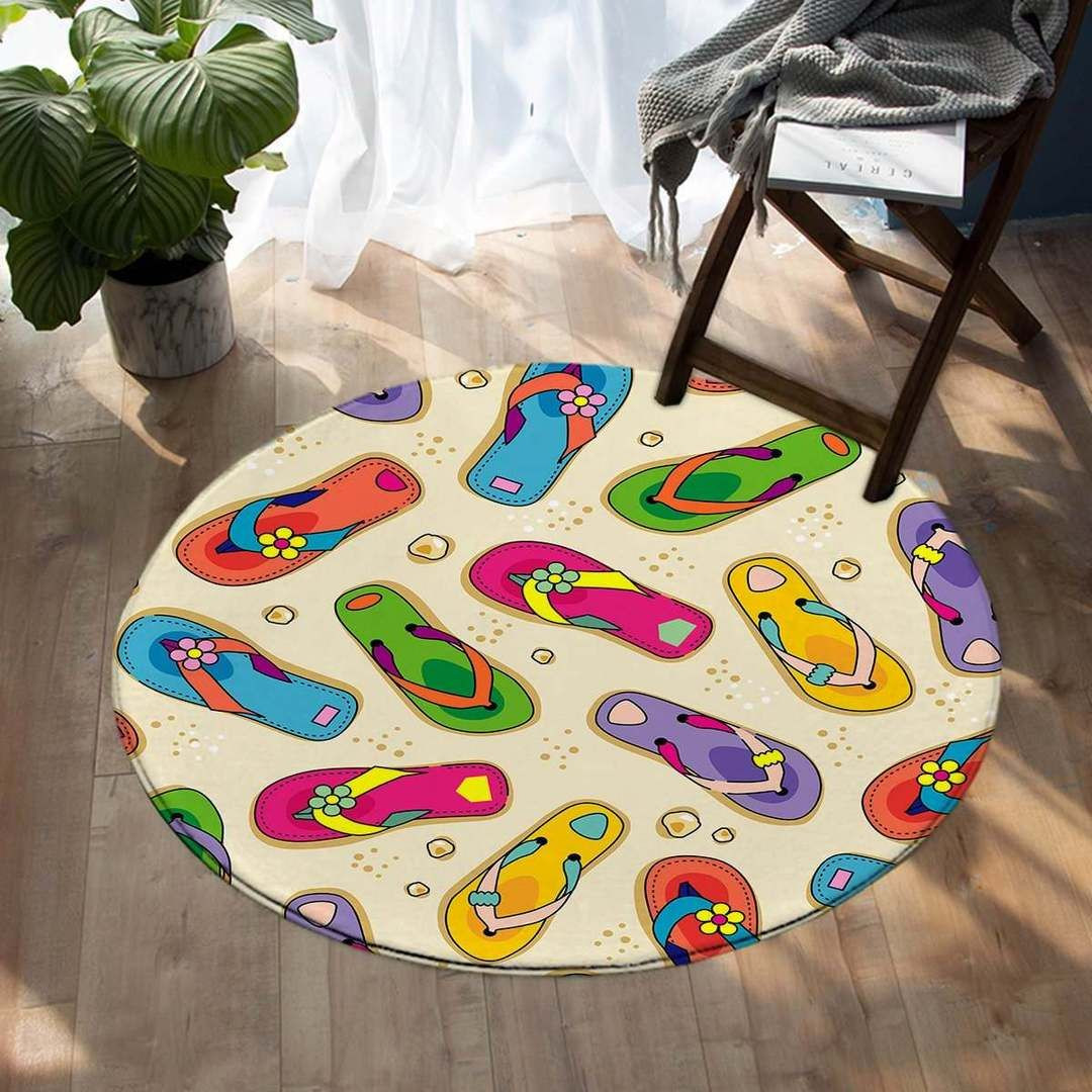 Flip Flop State of Mind Round Rug Carpet Bedroom Livingroom Home Decor