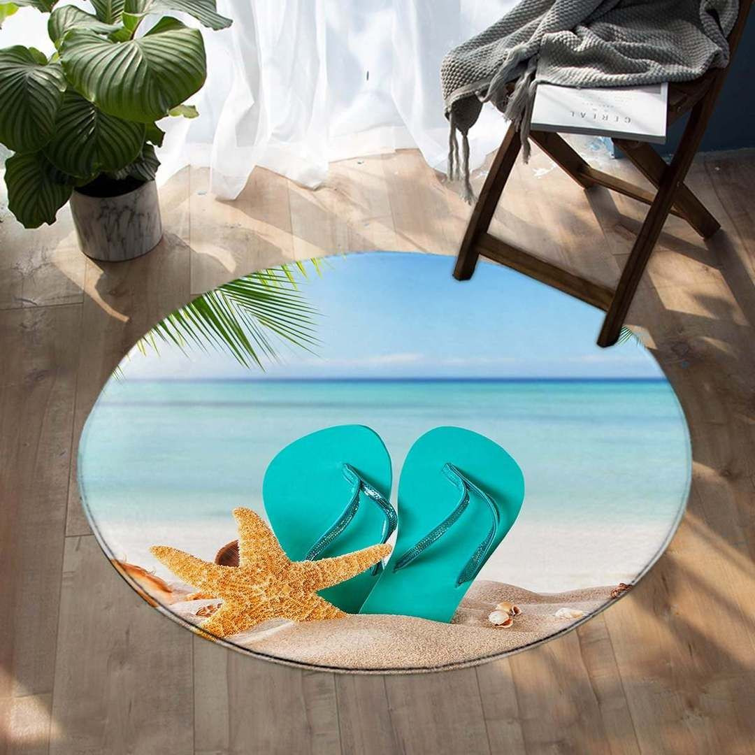 Flip Flops on the Beach Round Rug Carpet Bedroom Livingroom Home Decor