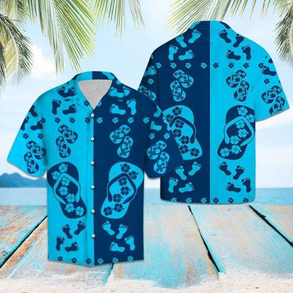 Flipflops Blue Flower Hawaiian Shirt