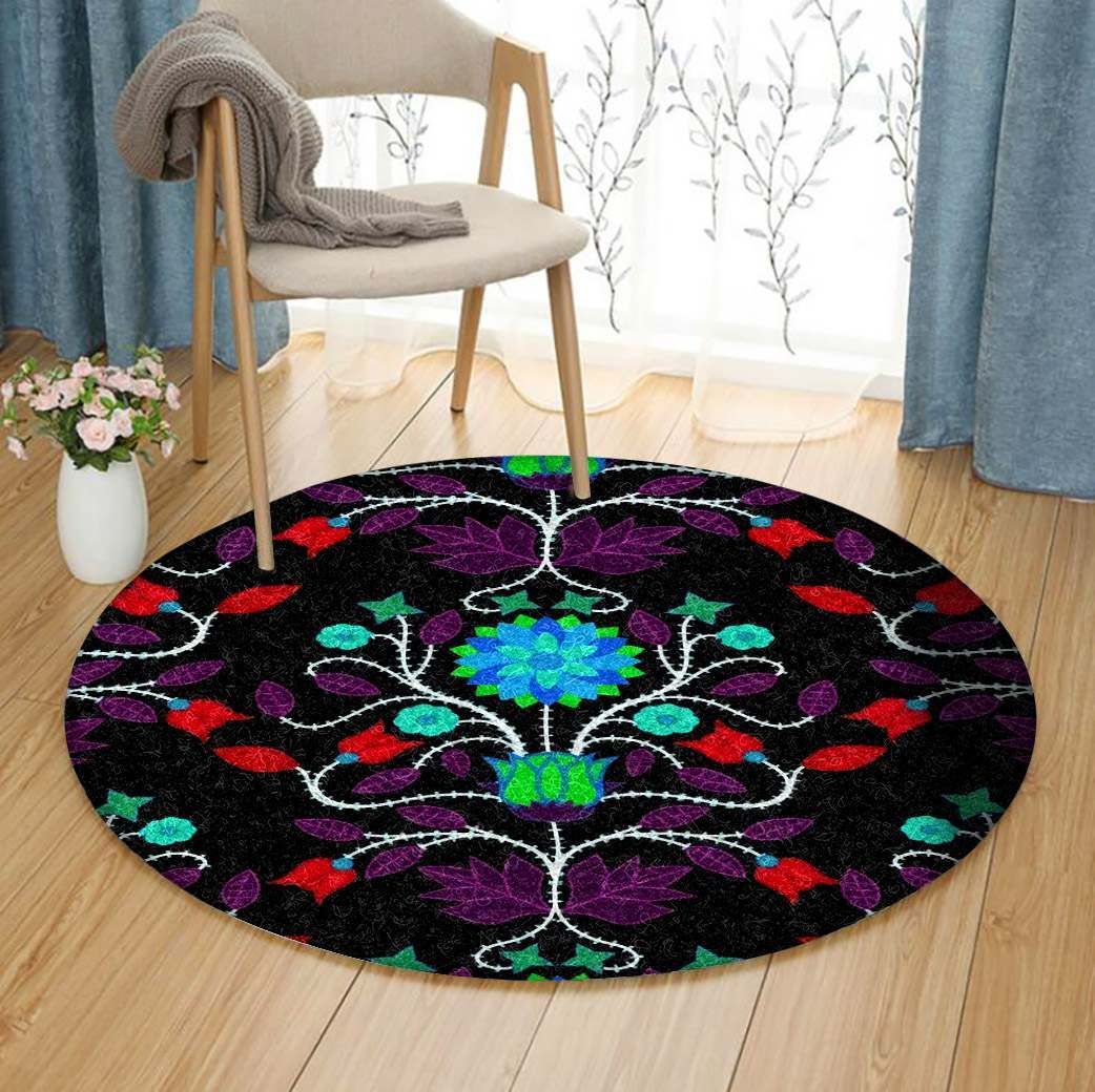 Floral Beadwork Four Clans Winter Round Rug Carpet Bedroom Livingroom Home Decor