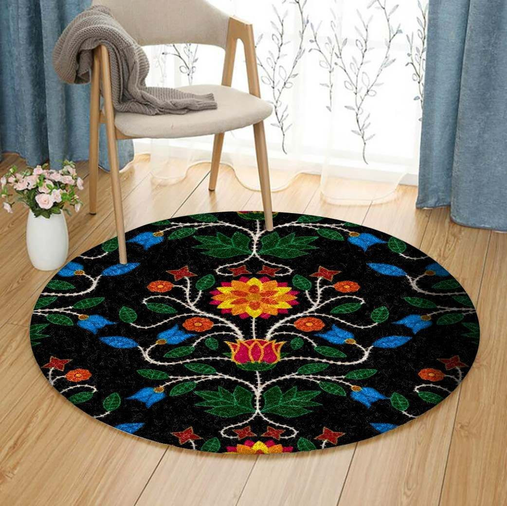 Floral Beadwork Round Rug Carpet Bedroom Livingroom Home Decor