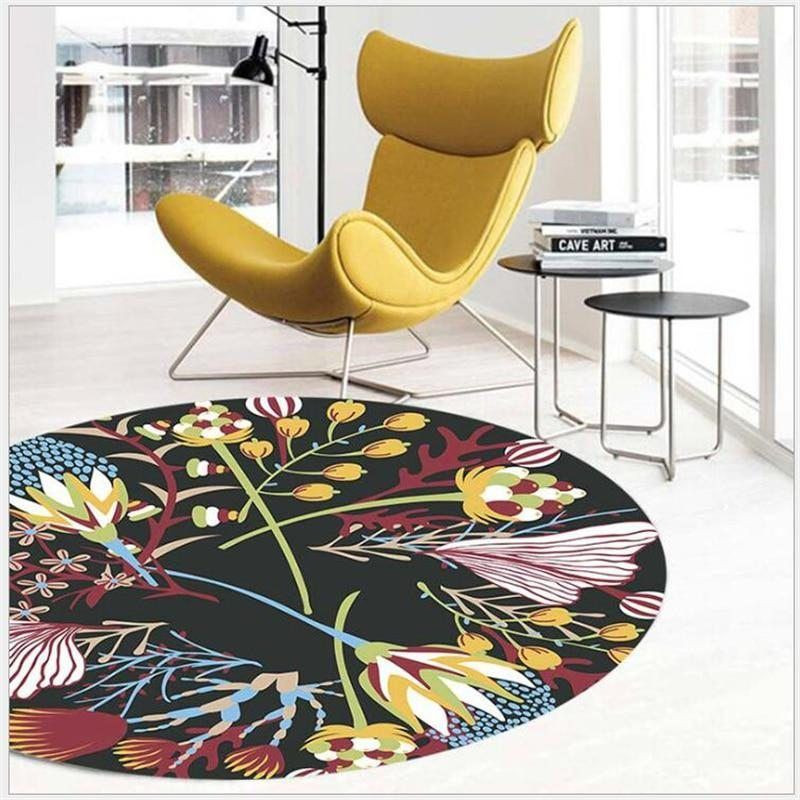 Floral Flower Pattern Round Rug Carpet Bedroom Livingroom Home Decor