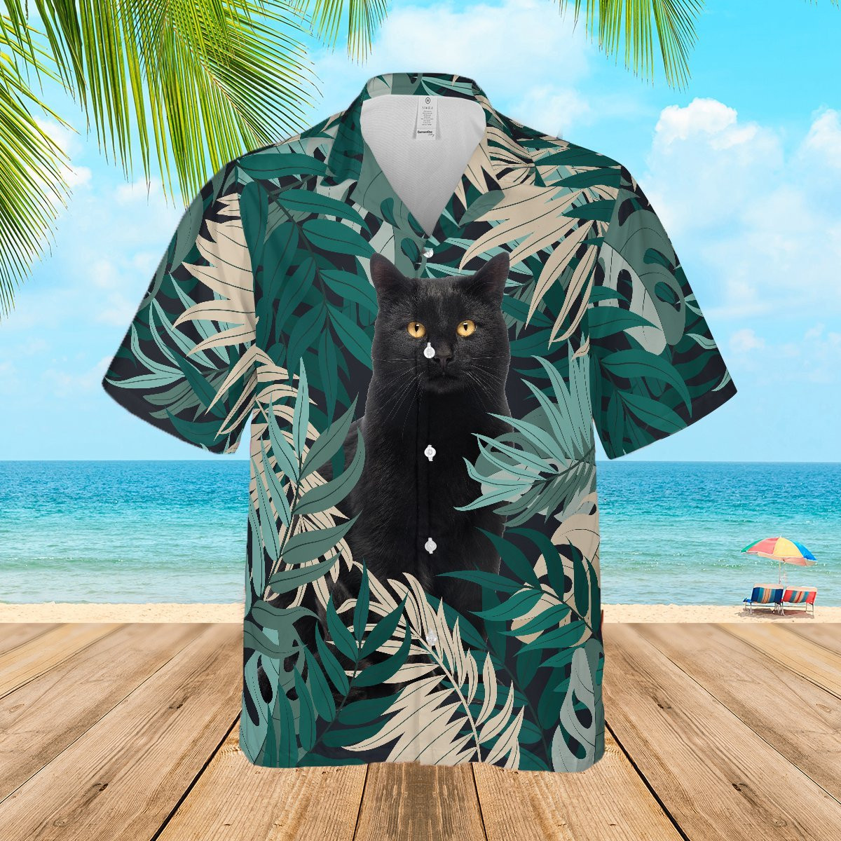 Floral Tropical Black Cat Hawaiian Shirt