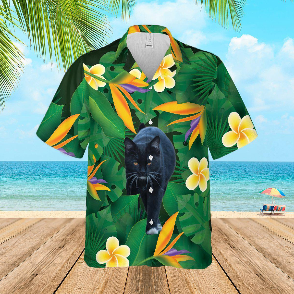 Floral Tropical Black Cat Hawaiian Shirt