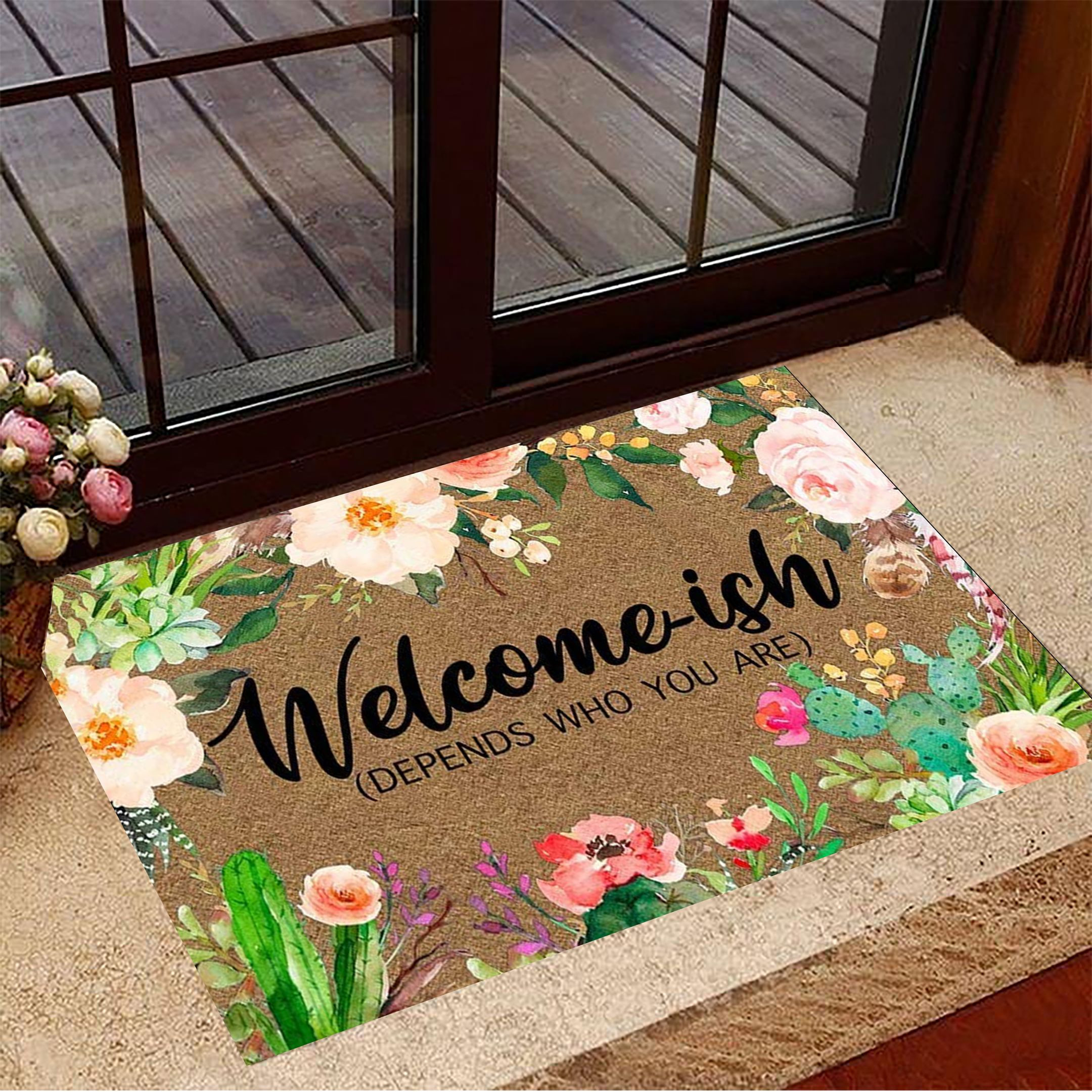 Floral Welcome-ish Depends On Who You Are Rubber Doormat Floral Welcome Mat New Home Presents