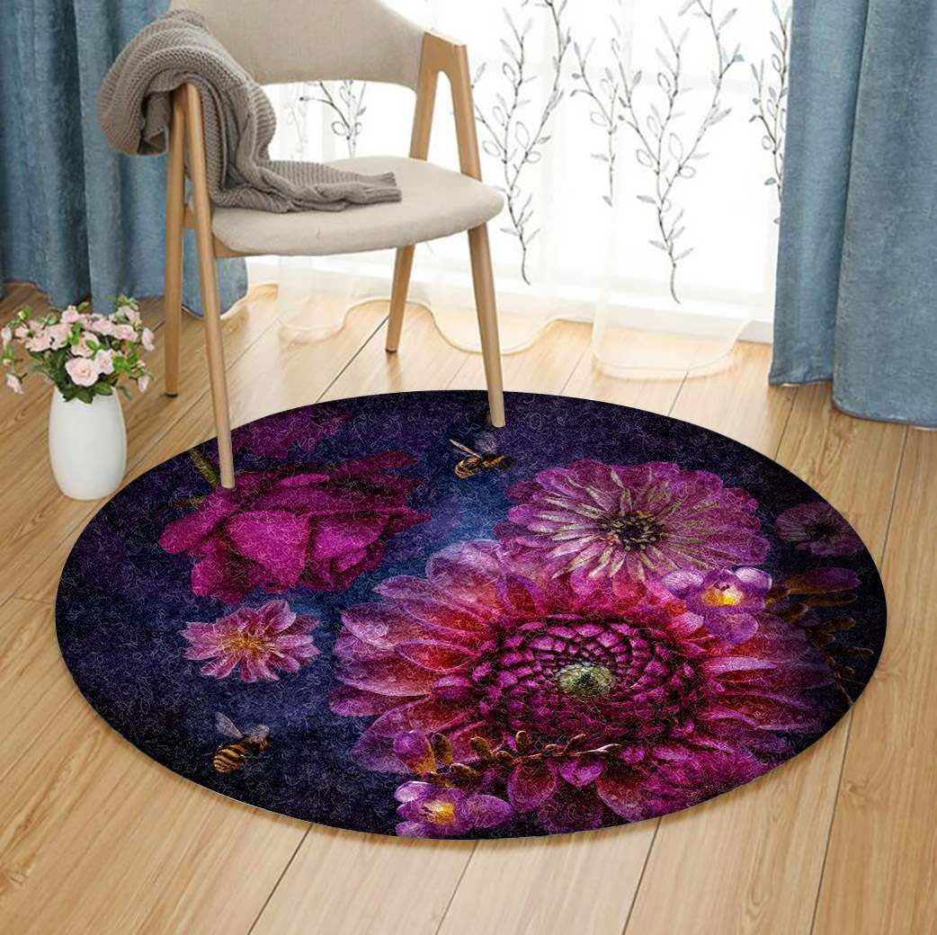 Flower And Bee Round Rug Carpet Bedroom Livingroom Home Decor