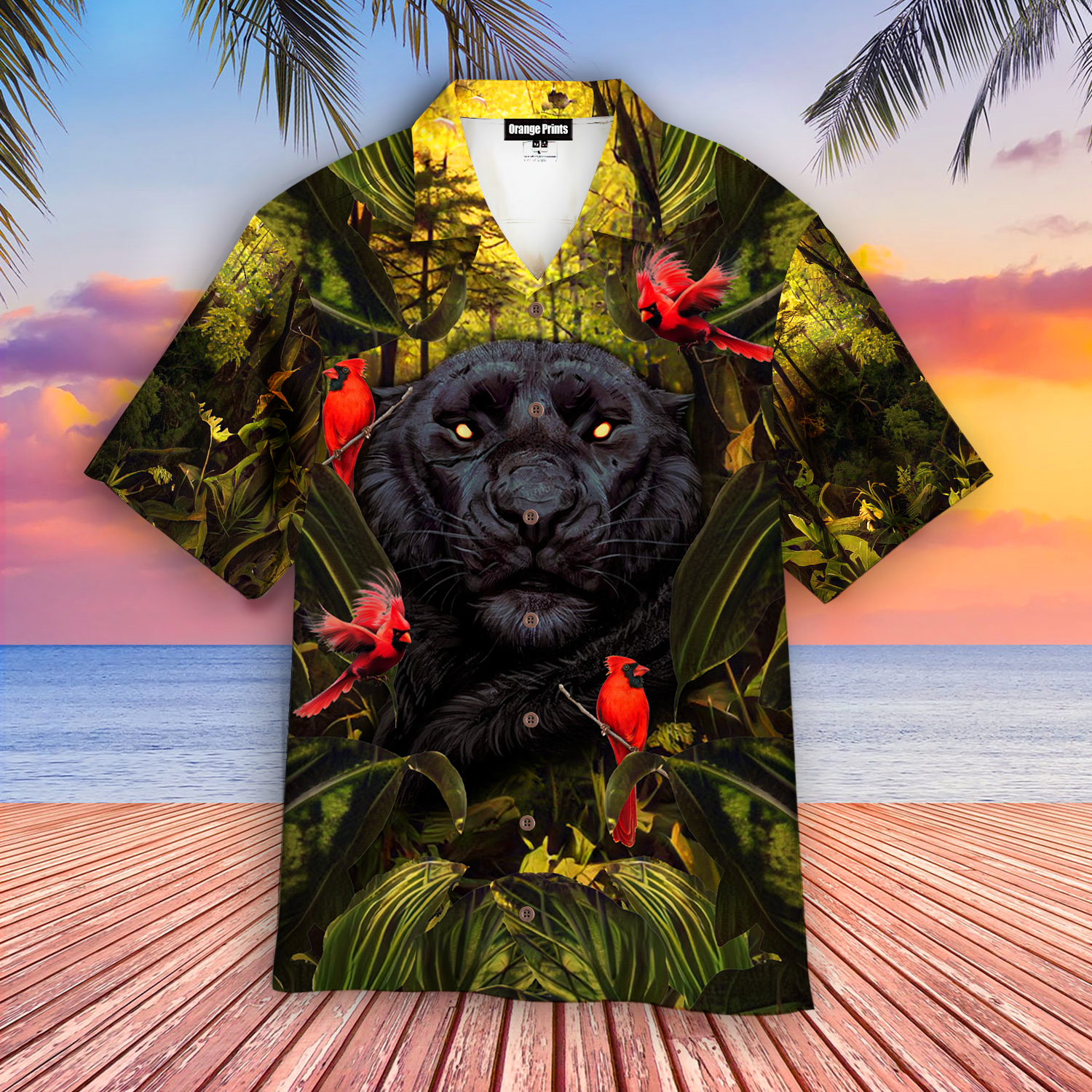 Flower Black Cardinal Panther Hawaiian Shirt