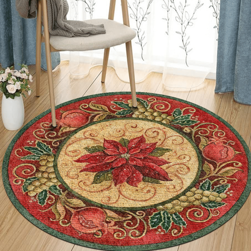 Flower Christmas Round Rug Carpet Bedroom Livingroom Home Decor