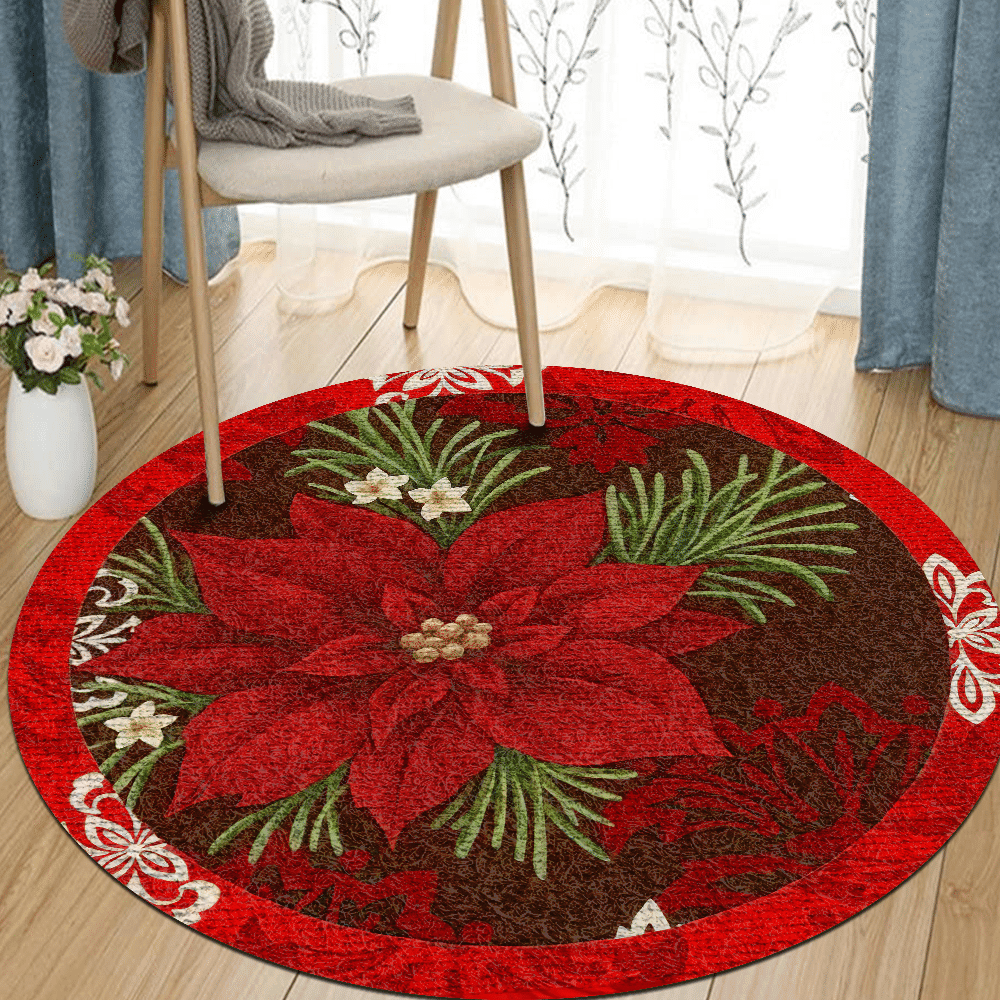 Flower Christmas Round Rug Carpet Bedroom Livingroom Home Decor