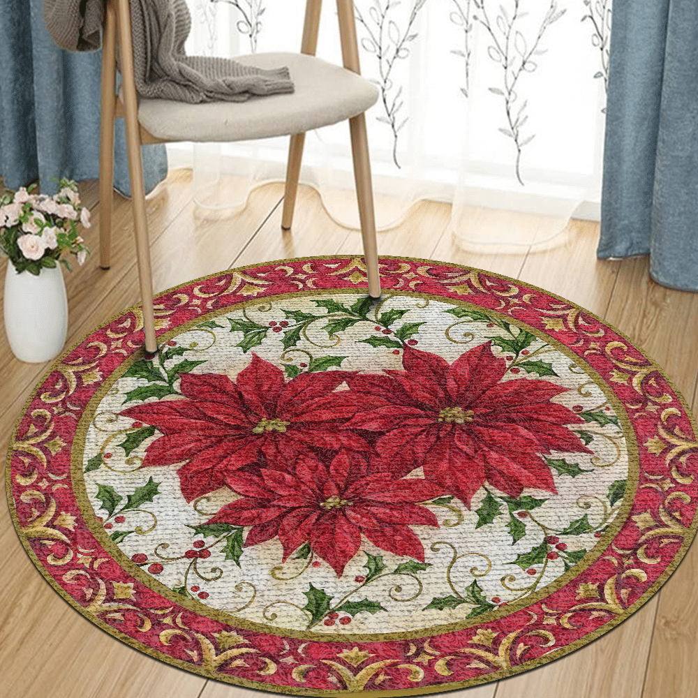 Flower Christmas Round Rug Carpet Bedroom Livingroom Home Decor