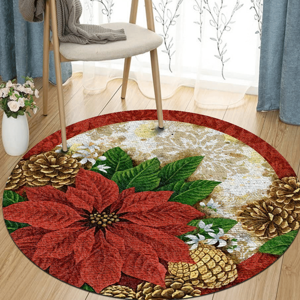 Flower Christmas Round Rug Carpet Bedroom Livingroom Home Decor