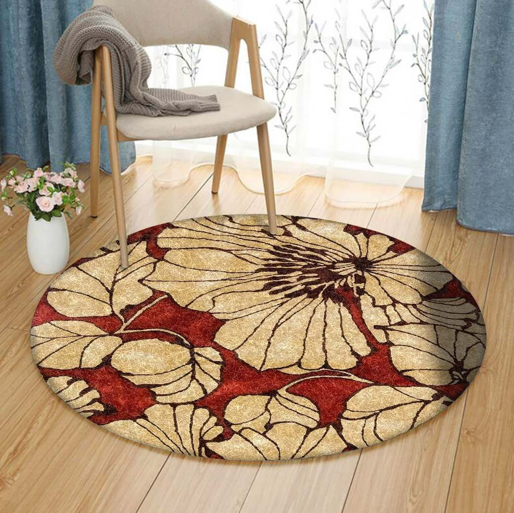 Flower In Red Round Rug Carpet Bedroom Livingroom Home Decor