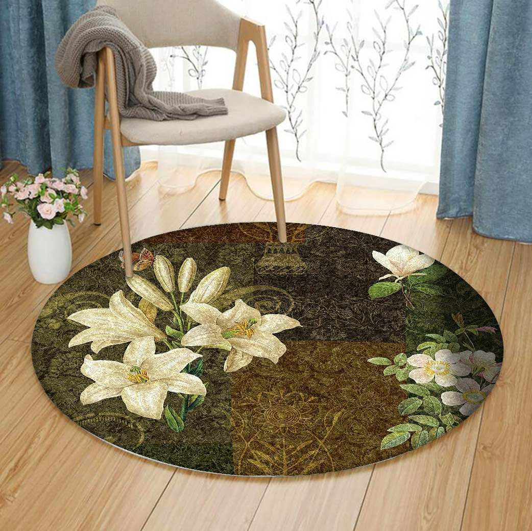 Flower Patchwork Round Rug Carpet Bedroom Livingroom Home Decor