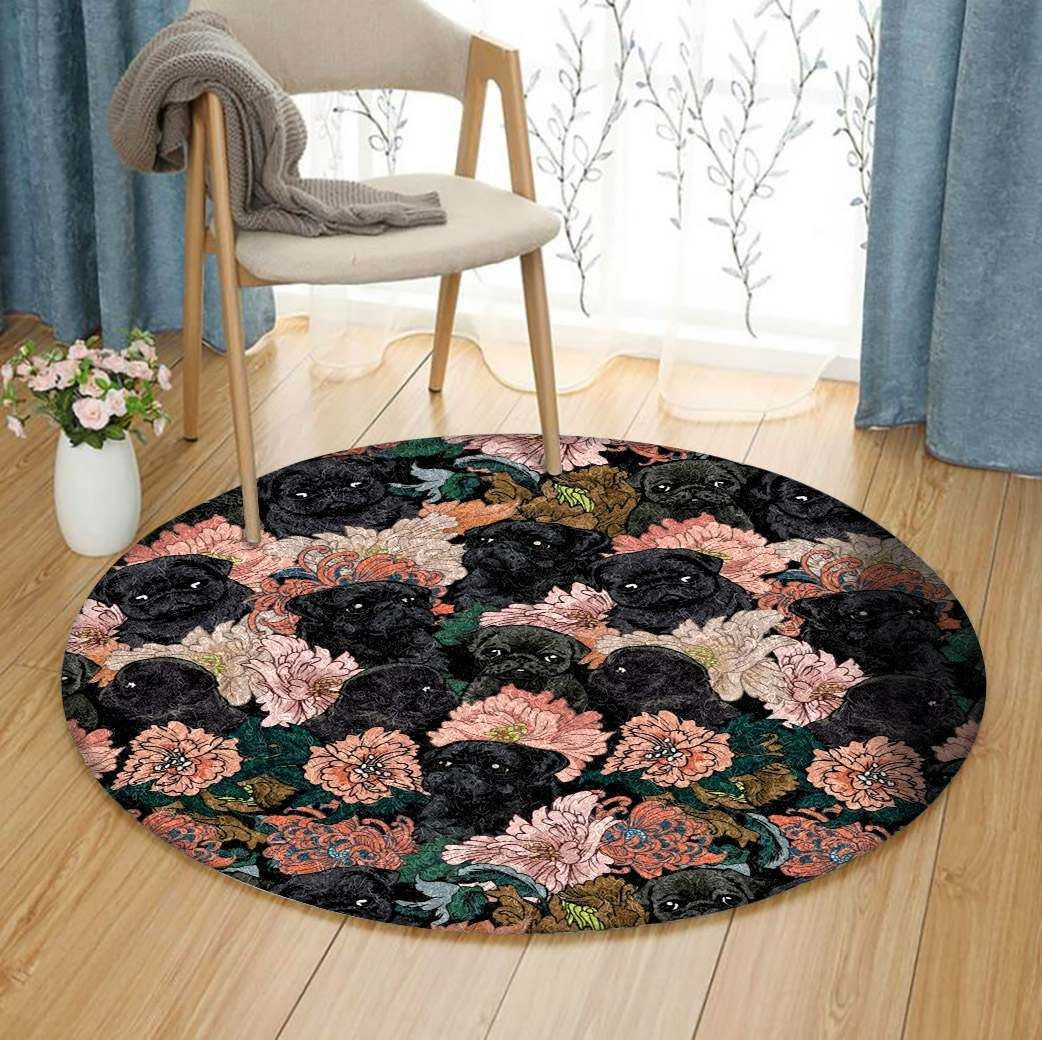Flower Pug Round Rug Carpet Bedroom Livingroom Home Decor