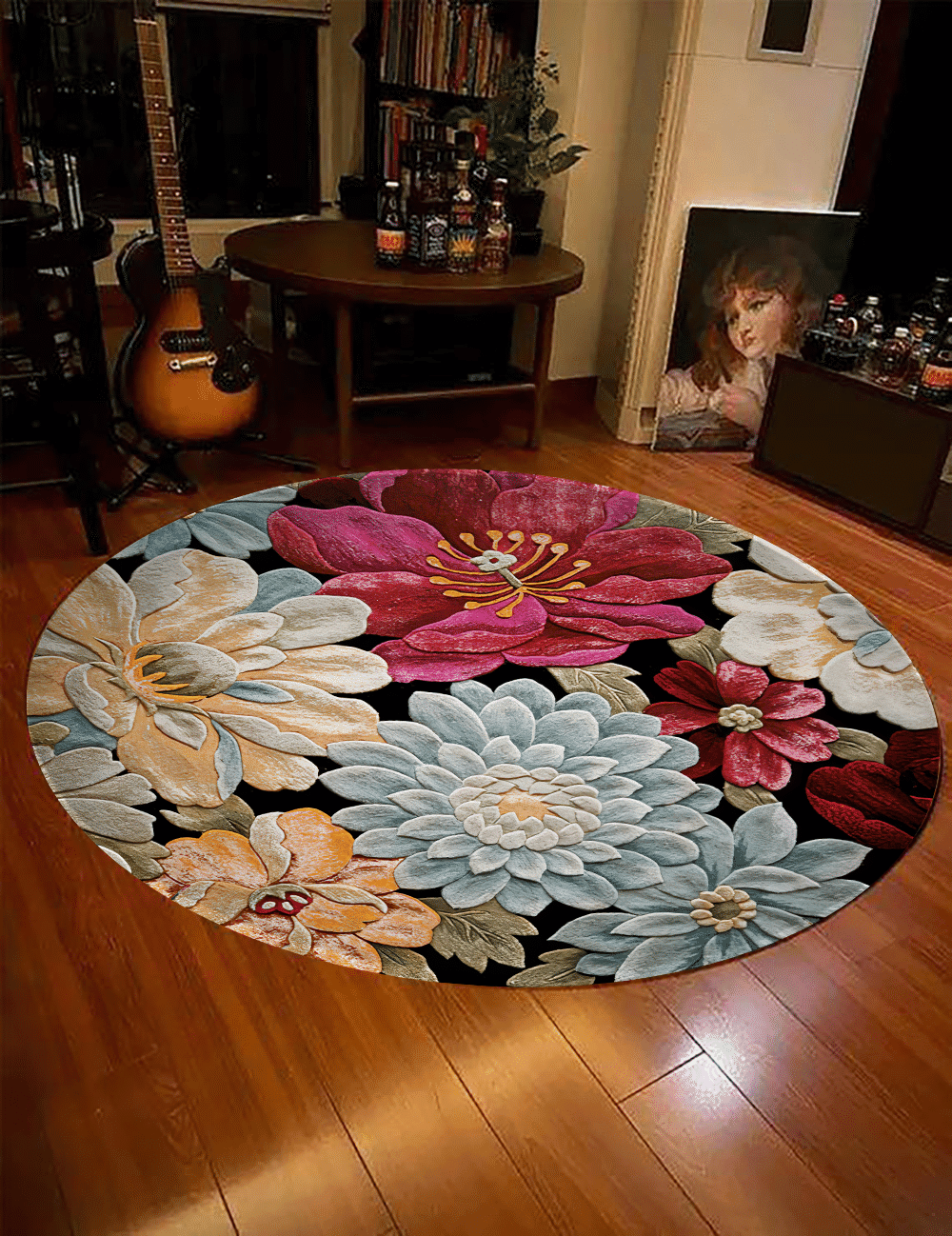 Flower Round Rug Carpet Bedroom Livingroom Home Decor