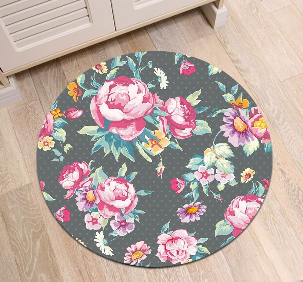 Flower Round Rug Carpet Bedroom Livingroom Home Decor