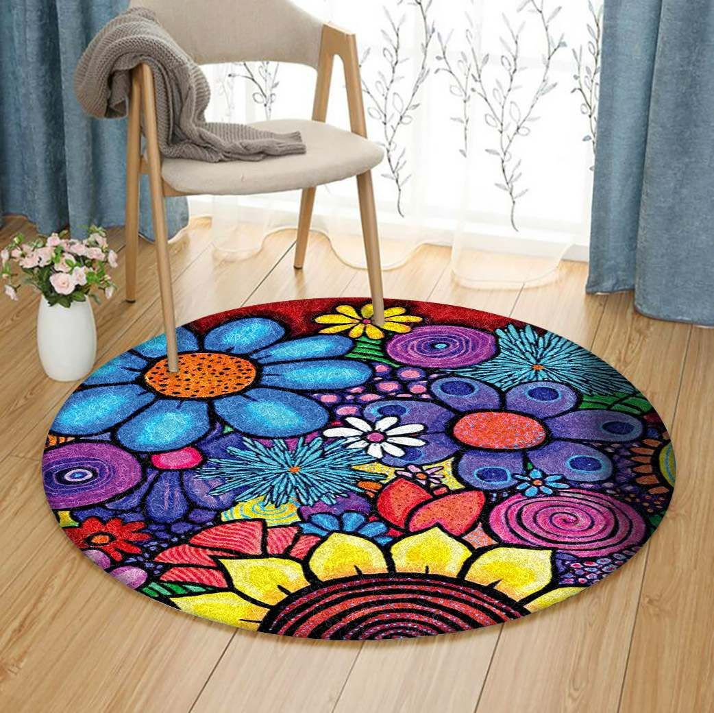 Flower Round Rug Carpet Bedroom Livingroom Home Decor