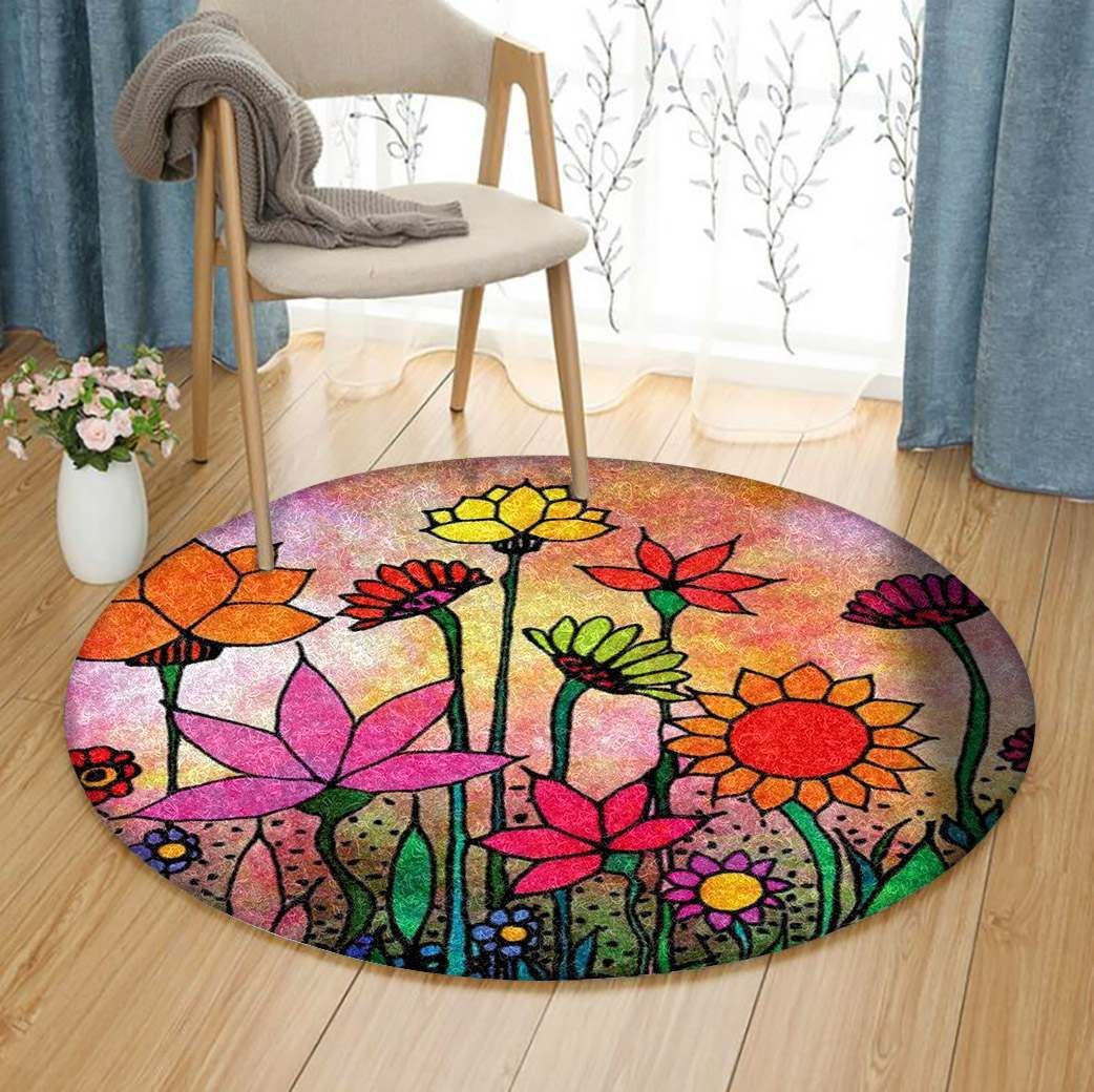 Flower Round Rug Carpet Bedroom Livingroom Home Decor