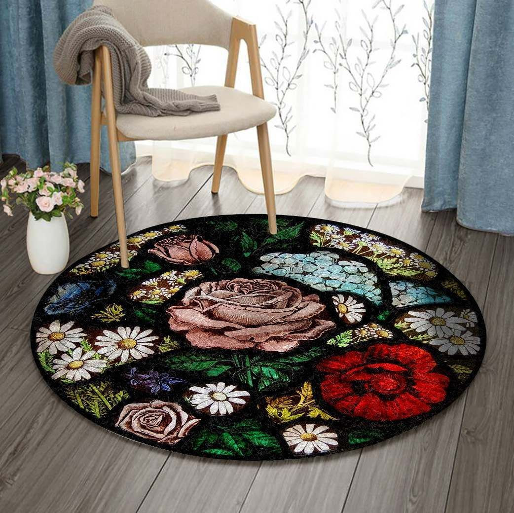 Flower Round Rug Carpet Bedroom Livingroom Home Decor