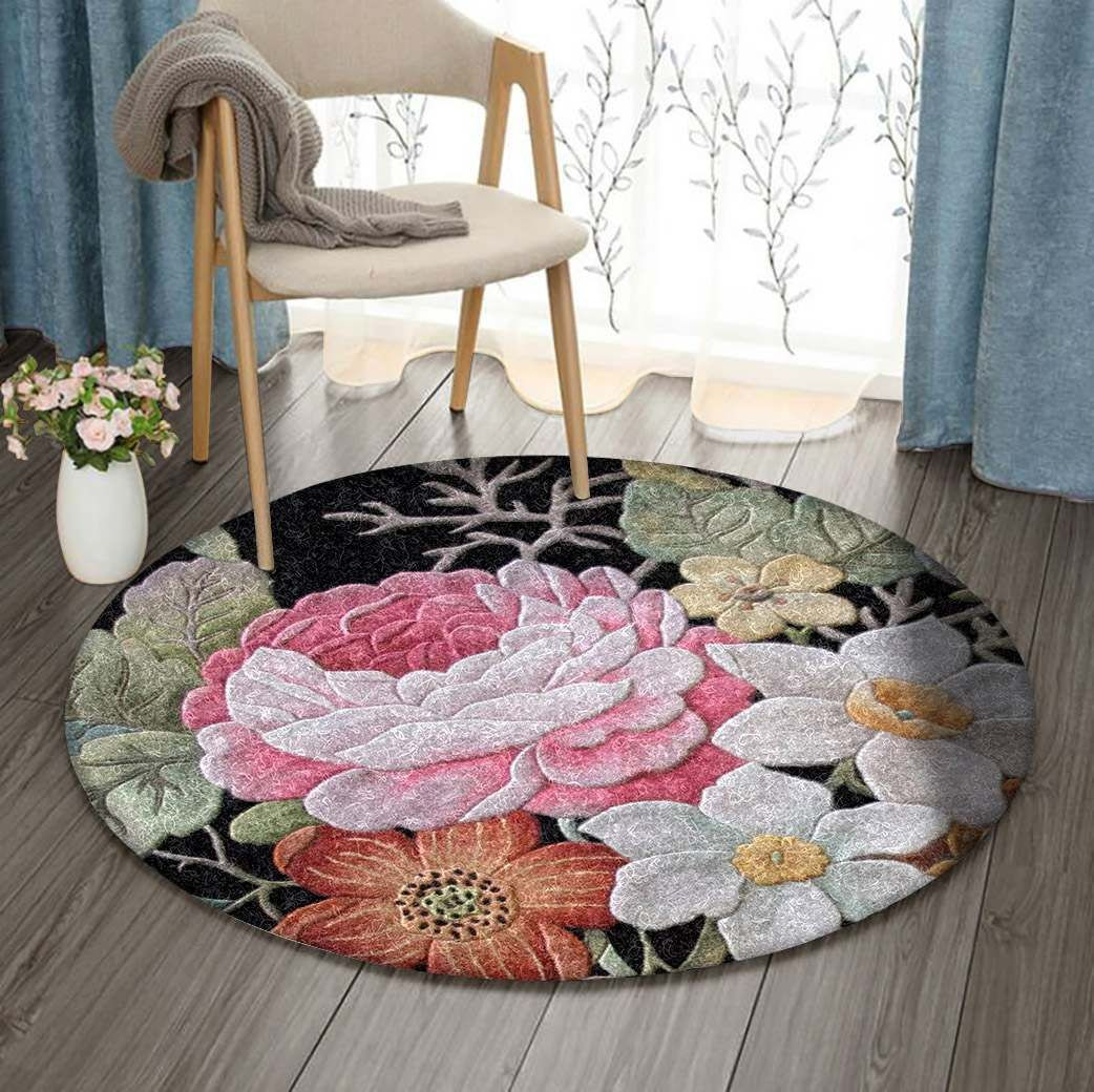 Flower Round Rug Carpet Bedroom Livingroom Home Decor