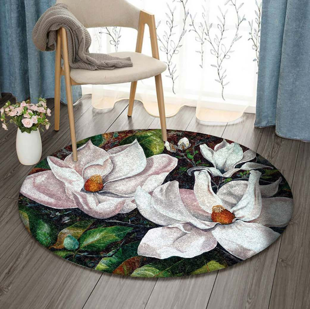 Flower White Round Rug Carpet Bedroom Livingroom Home Decor