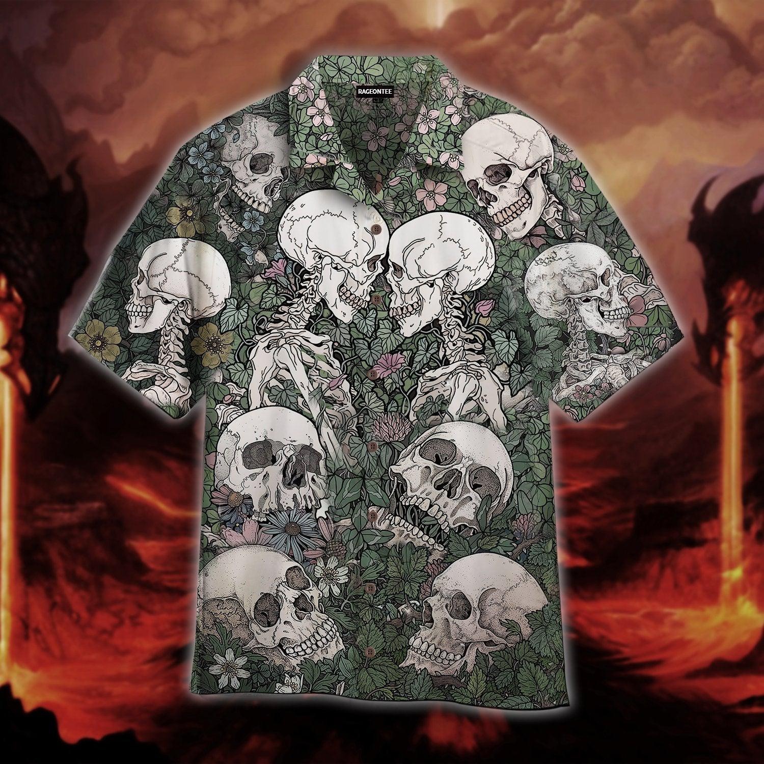 Flowers Flora Skeleton Skull Halloween Hawaiian Shirt
