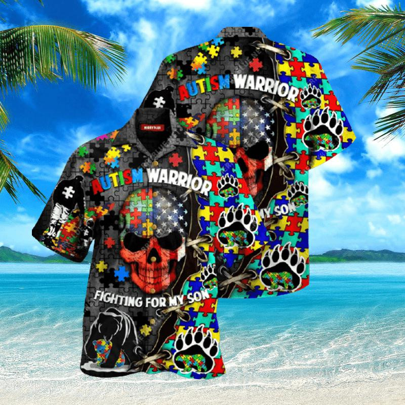 For My Son Warrior Fighting Autism Awareness Hawaiian Shirt