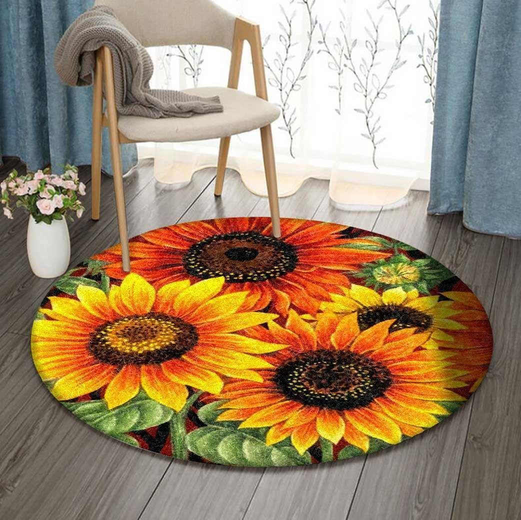 Four Sunflower Round Rug Carpet Bedroom Livingroom Home Decor