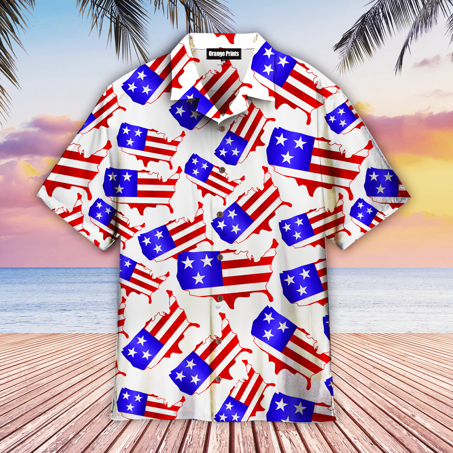 Fourth Of July America Map Shape Hawaiian Shirt