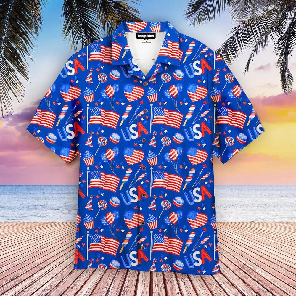 Fourth Of July Patriotic American Flags Hawaiian Shirt