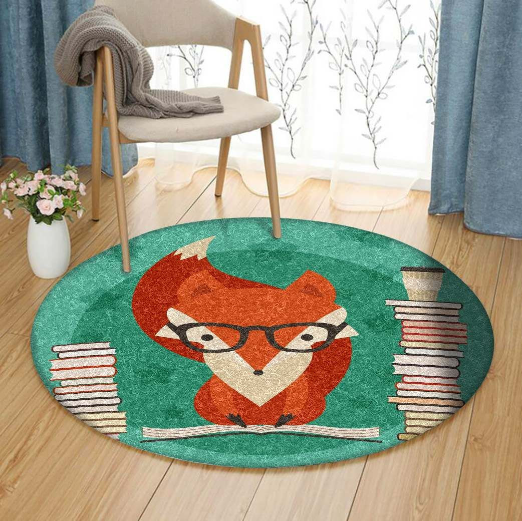 Fox Reading Round Rug Carpet Bedroom Livingroom Home Decor
