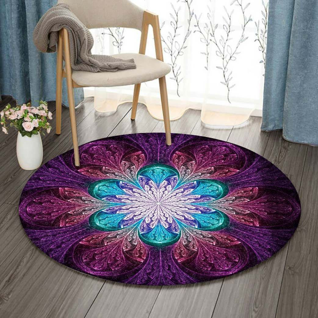Fractal Purple Flower Round Rug Carpet Bedroom Livingroom Home Decor