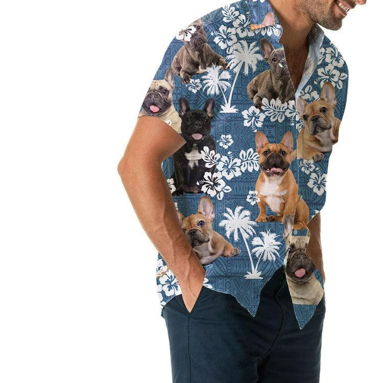 French Bulldog Blue Tribal Hawaiian Shirt - Image 3