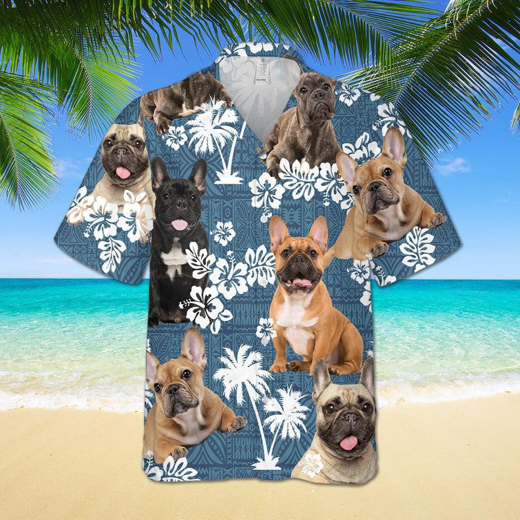 French Bulldog Blue Tribal Hawaiian Shirt