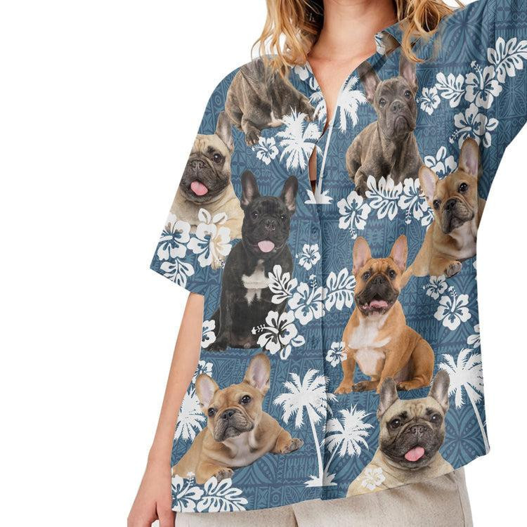 French Bulldog Blue Tribal Hawaiian Shirt - Image 4