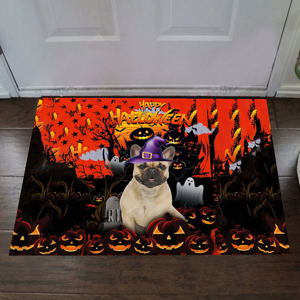 French Bulldog Happy Halloween Rubber Doormat Cute Dog Front Door Halloween Decoration Ideas