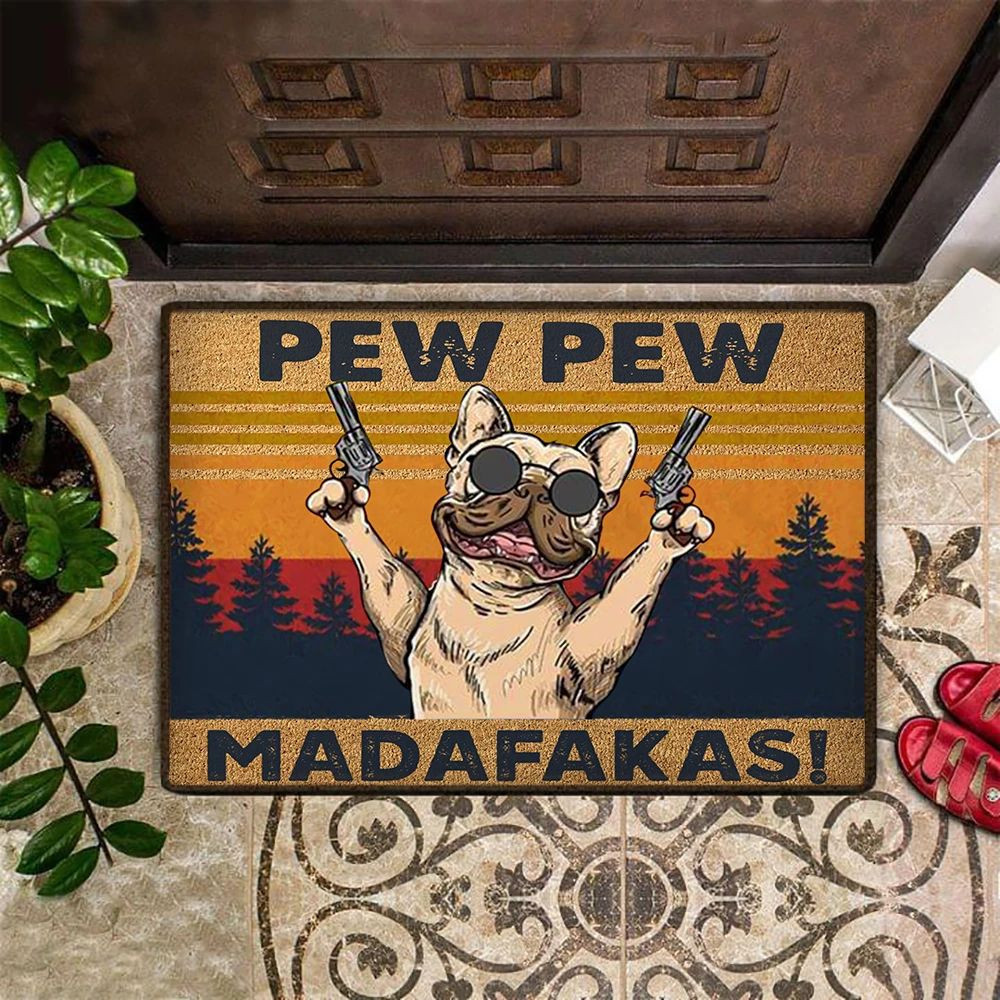 French Bulldog Pew Pew Madafakas Rubber Doormat Funny Dog Rubber Doormat Hobby Lobby Door Mat Decorative