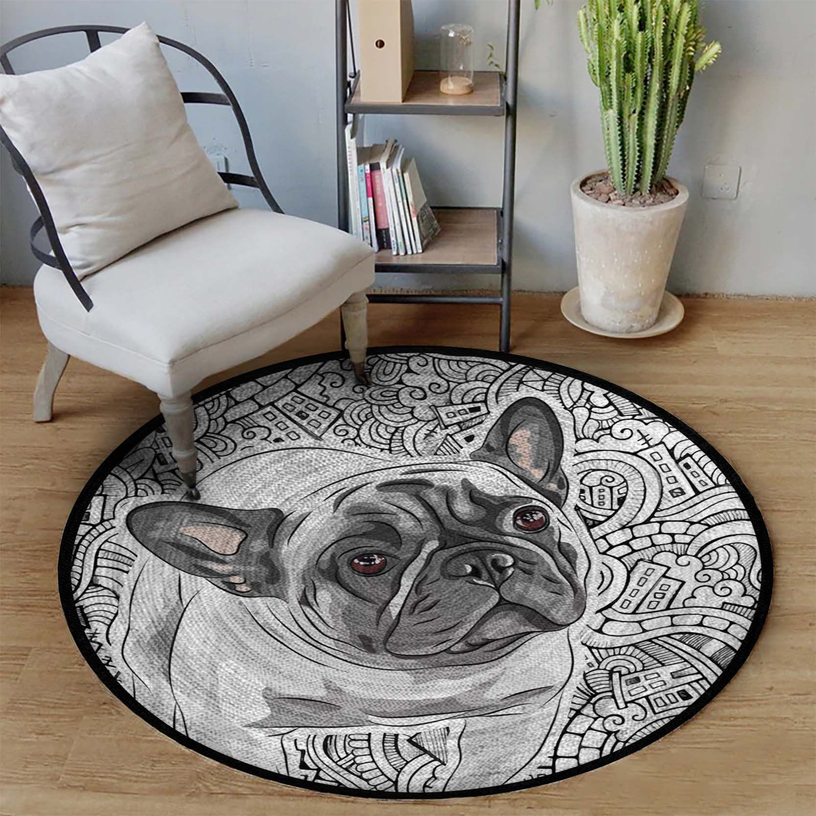 French Bulldog Round Rug Carpet Bedroom Livingroom Home Decor
