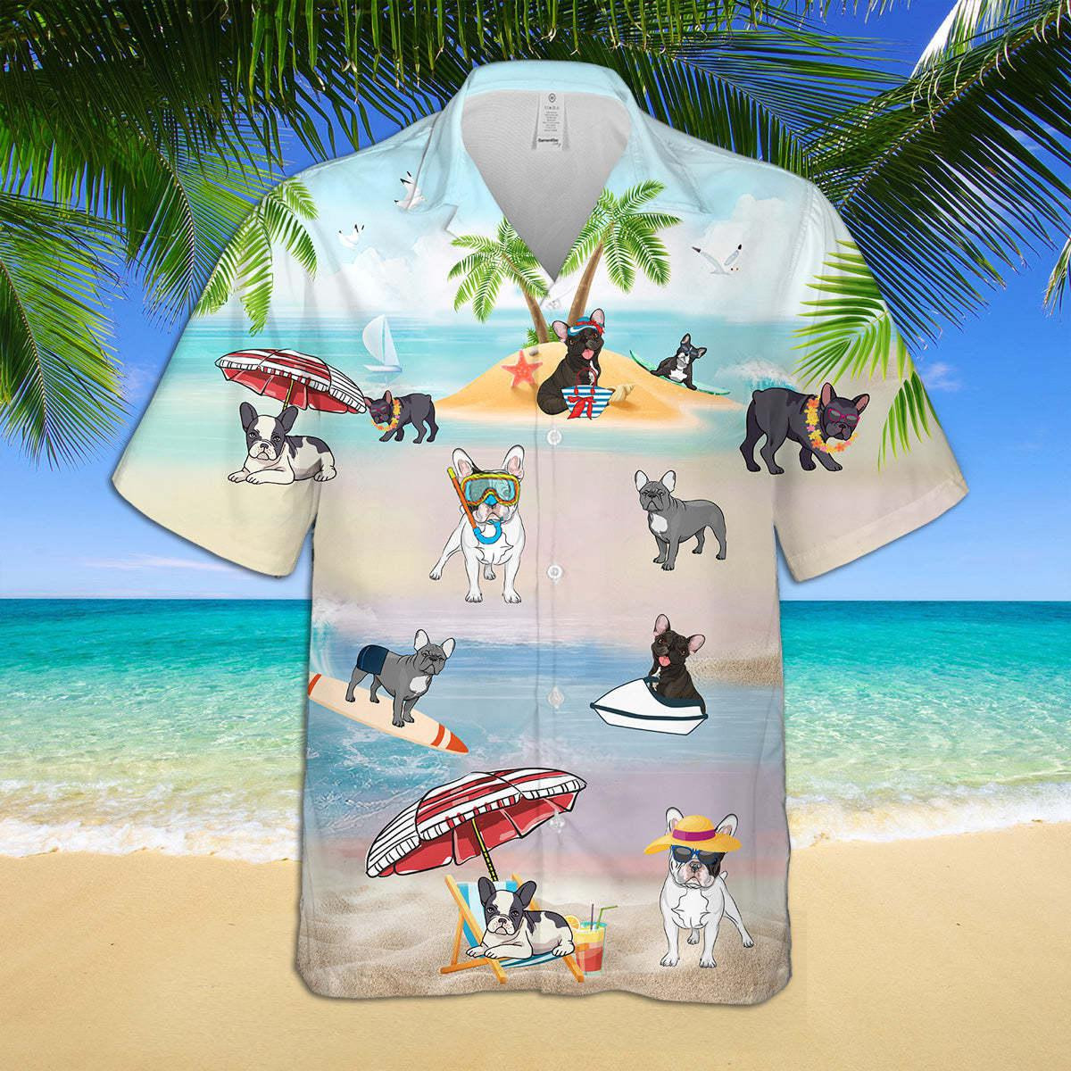 French Bulldogs At The Beach Hawaiian Shirt