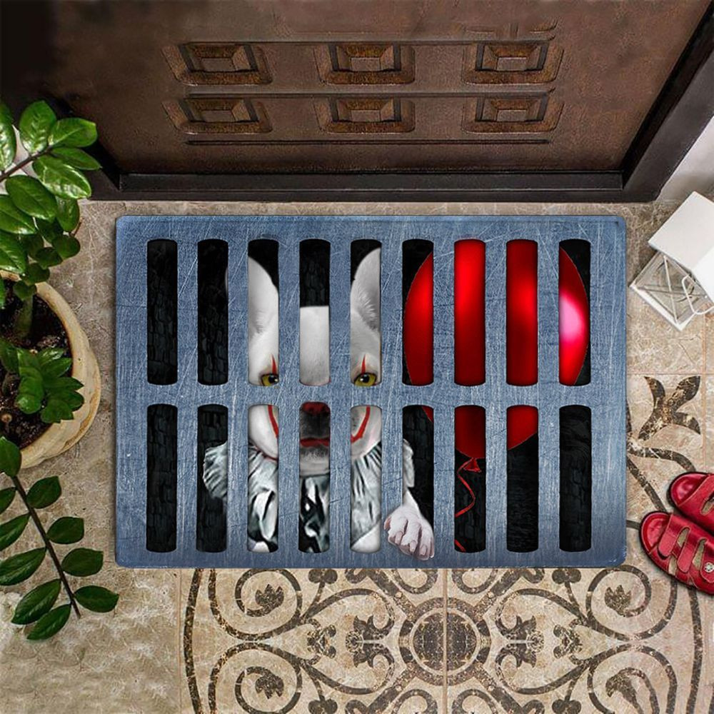 Frenchie Halloween Rubber Doormat French Bulldog Clown Parody Funny Halloween Welcome Mat