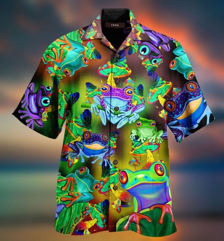Frogs And Mushrooms Print Hawaiian Shirt