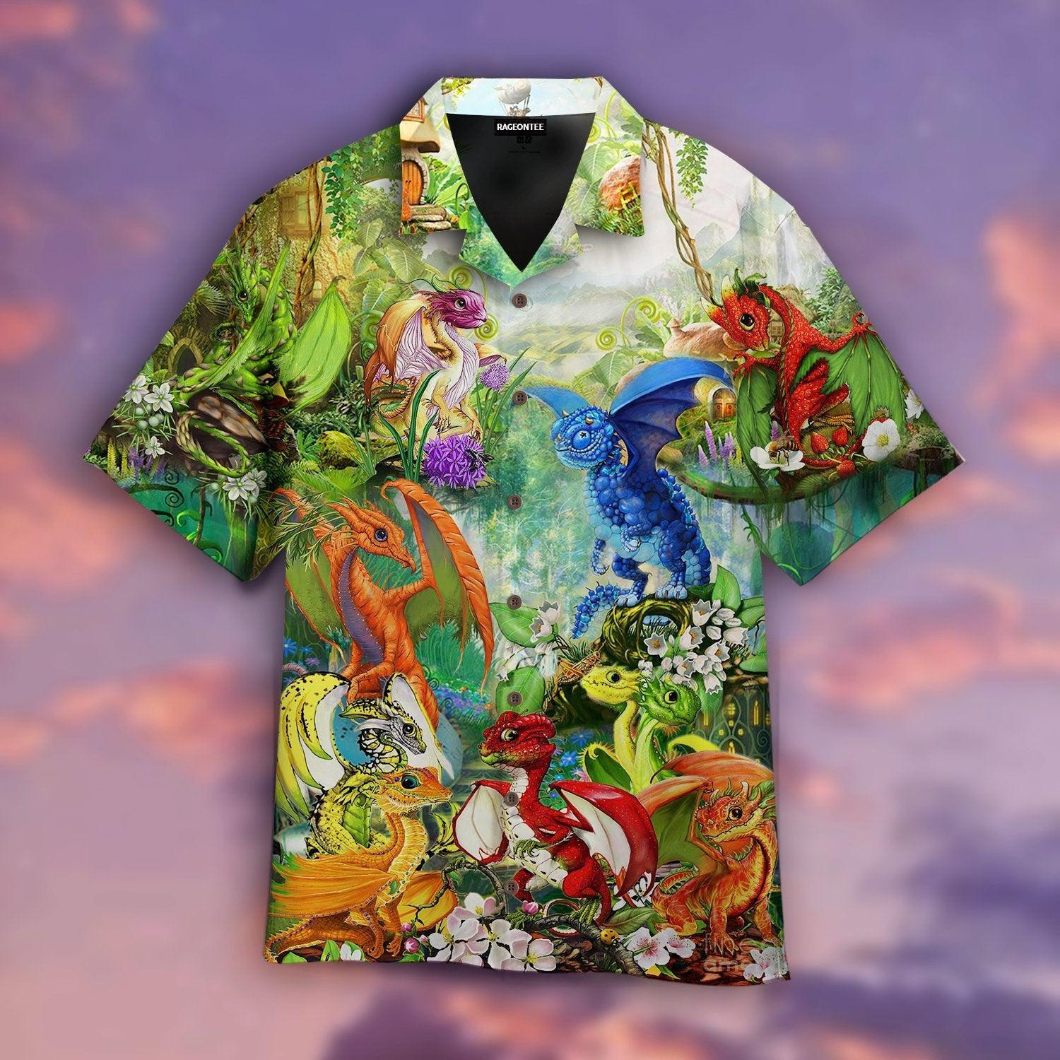 Fruit Dragons In The Mushrooms Forest Hippie Hawaiian Shirt