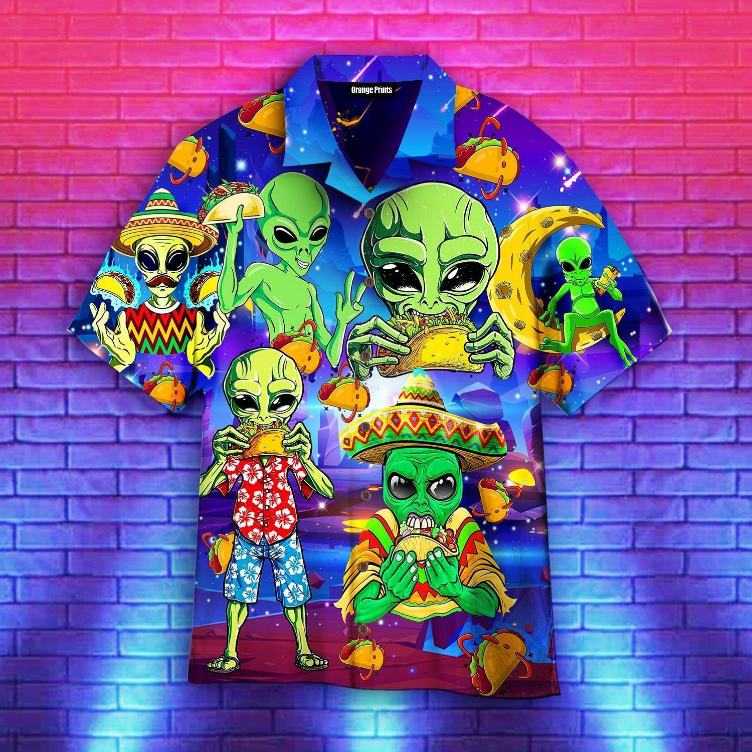 Funny Aliens Eat Tacos On Their Planet Hawaiian Shirt