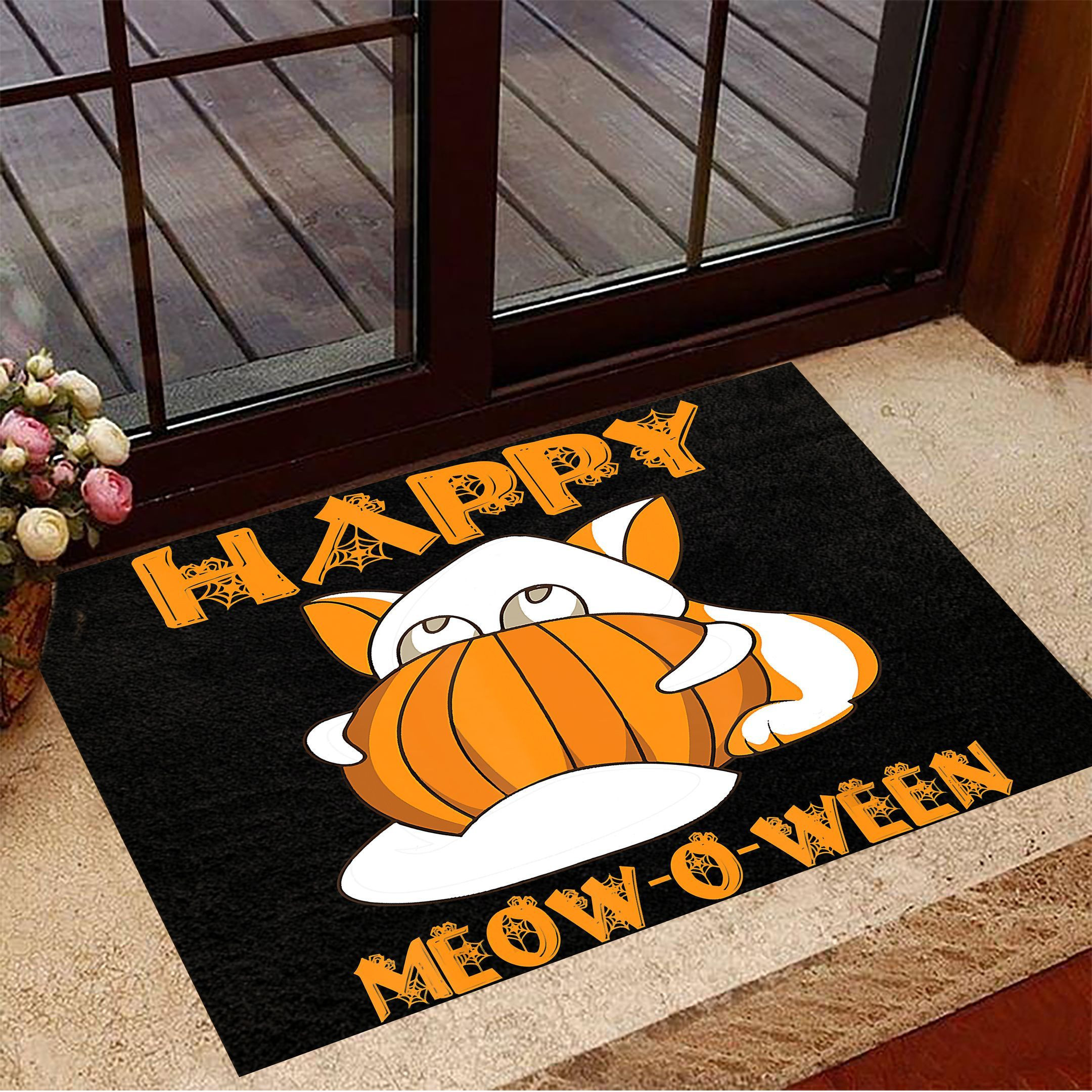 Funny Cat Happy Meow-O-Ween Rubber Doormat Pumpkin Rubber Doormat Fun Halloween Gifts
