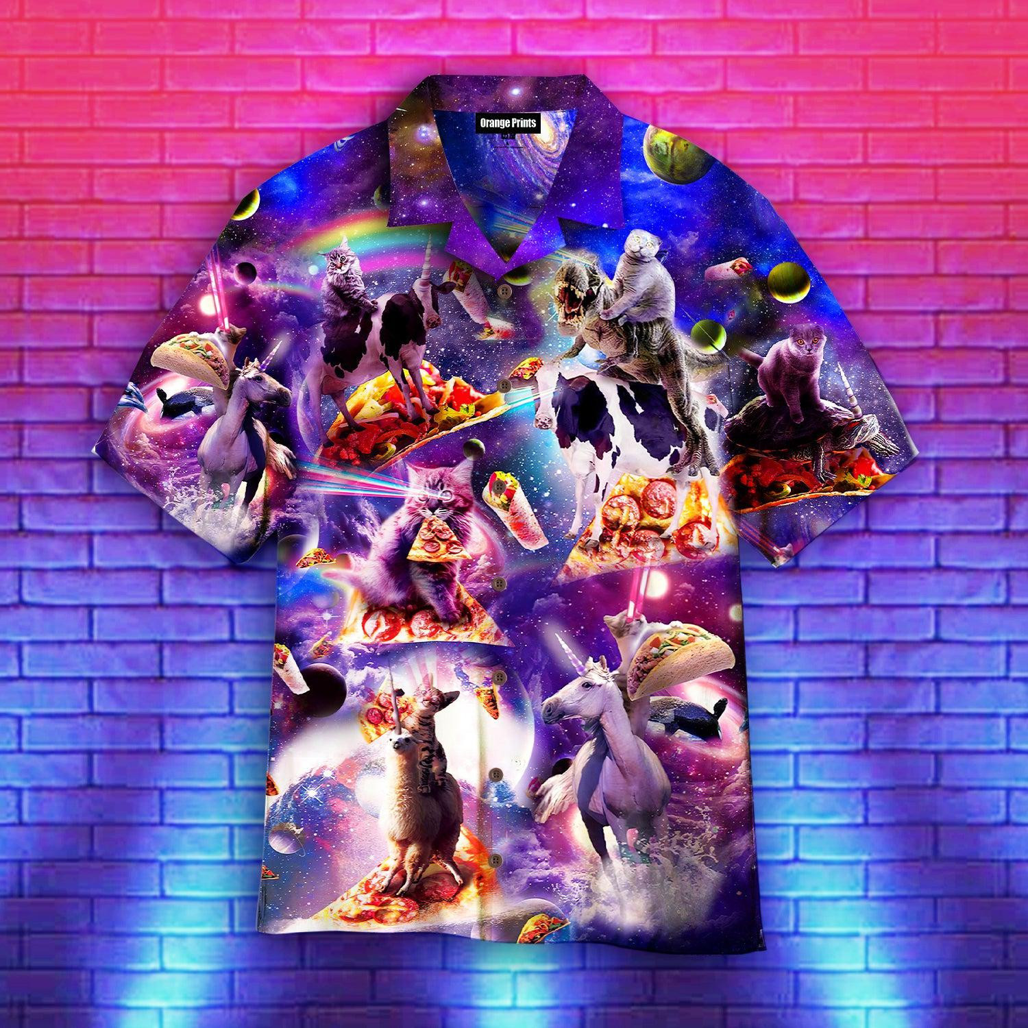 Funny Cat Riding Animal In Galaxy With Taco Hawaiian Shirt