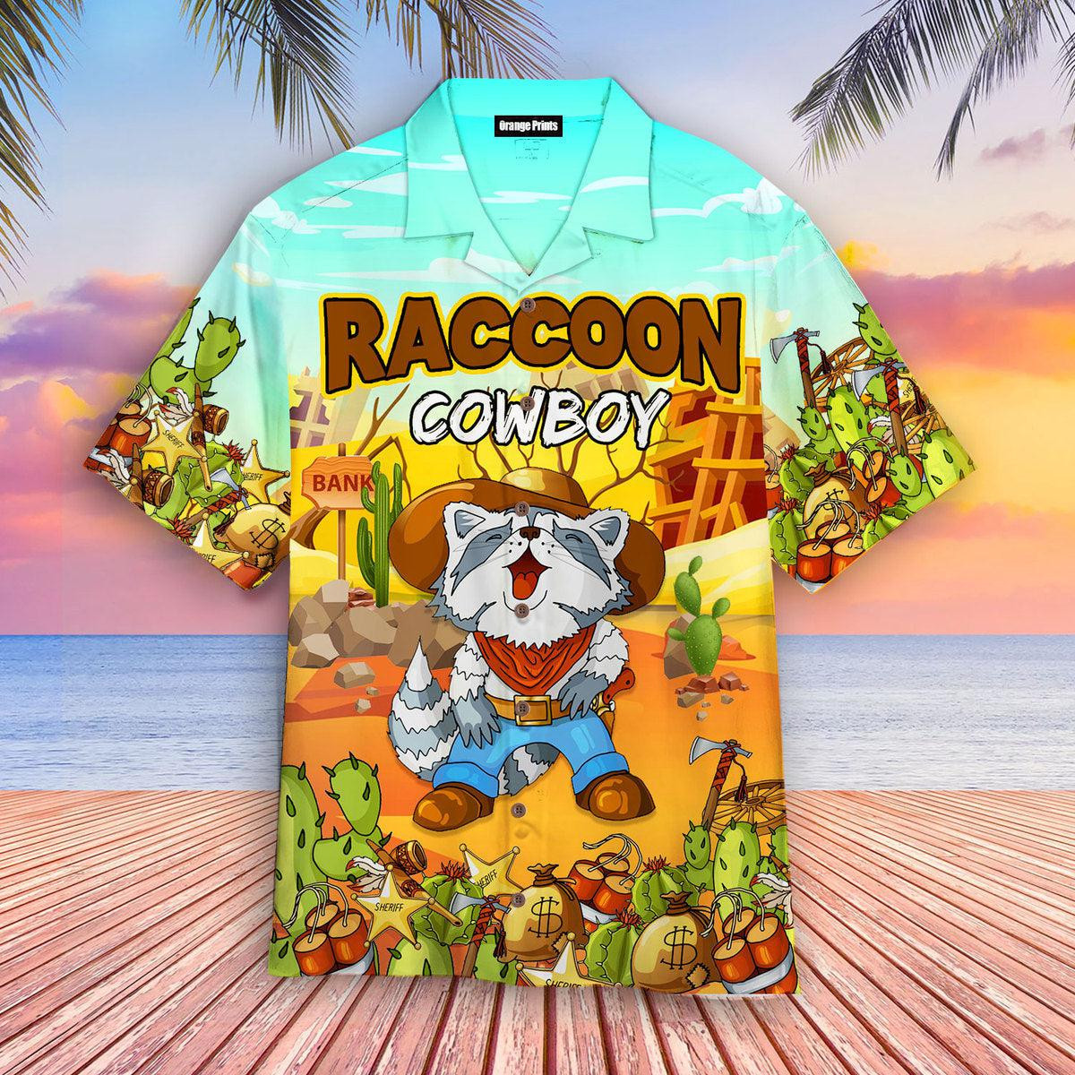 Funny Cowboy Raccoon In Desert Hawaiian Shirt