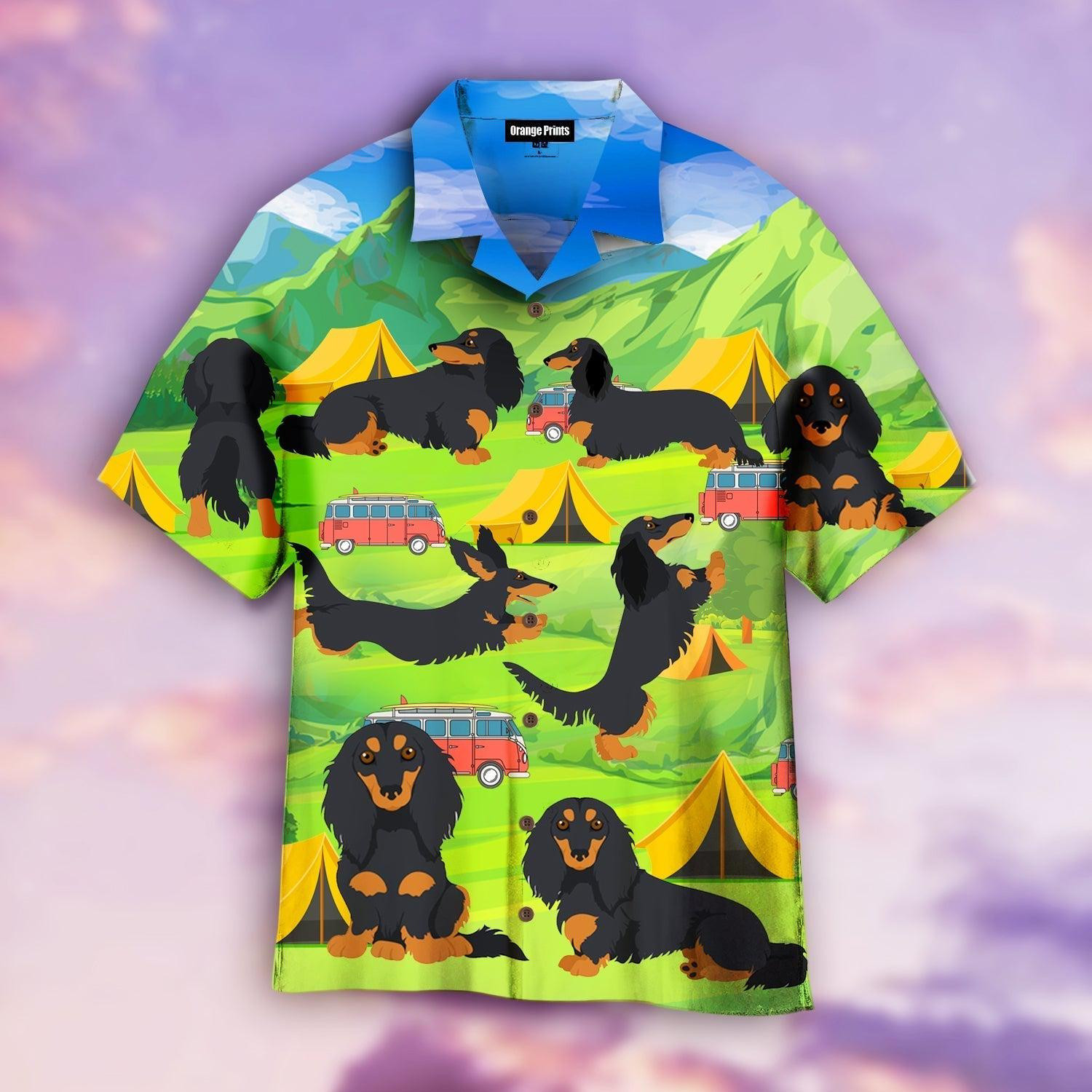Funny Dachshund Camping Hawaiian Shirt Hawaiian Shirt