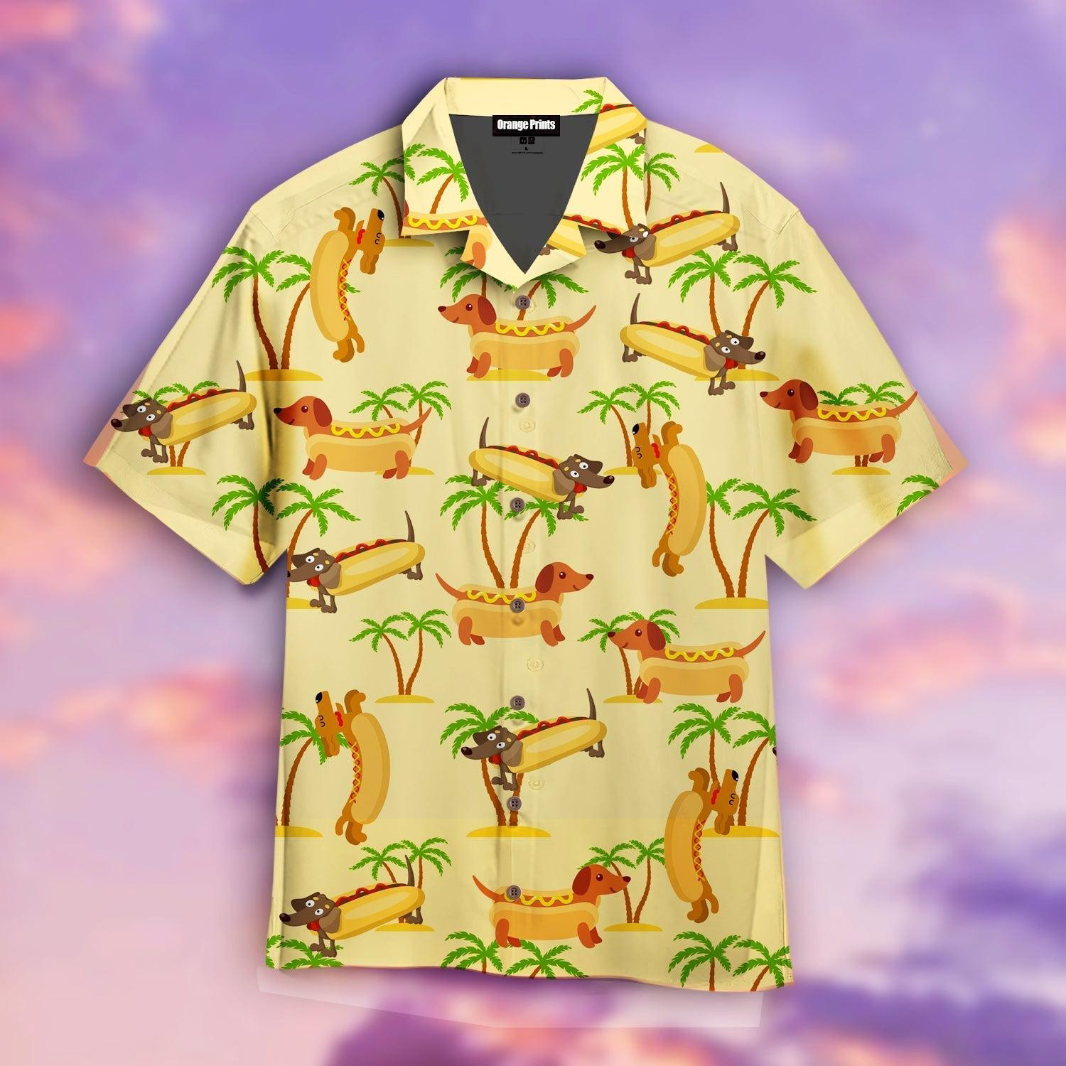Funny Dachshund Hotdog Hawaiian Shirt