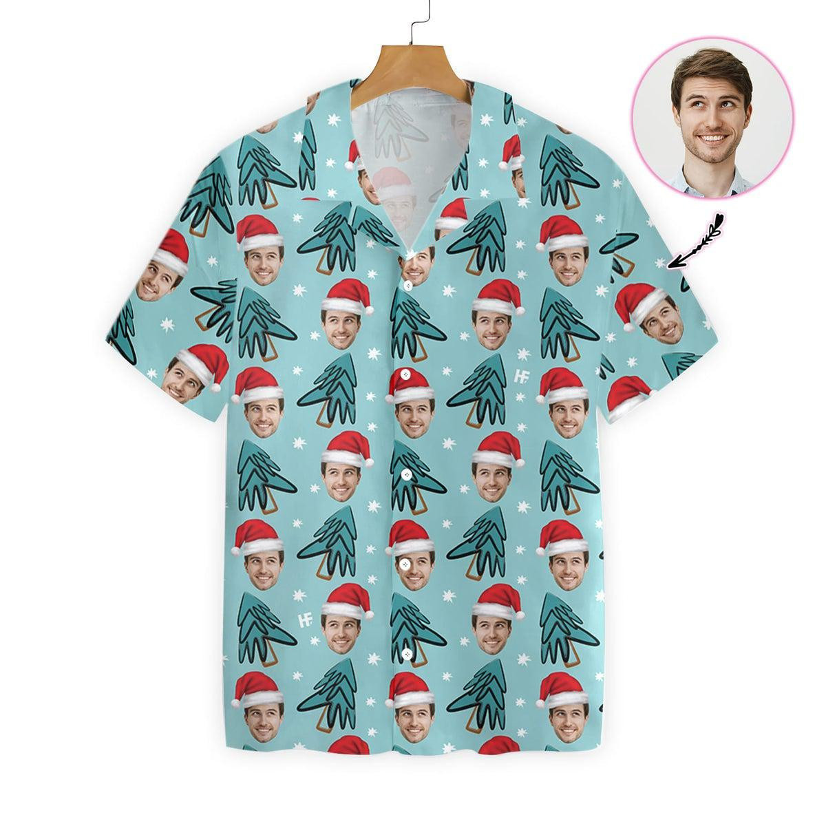 Funny Face Christmas Tree Custom Photo Hawaiian Shirt